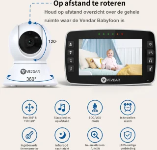 Vendar Babyfoon PRO 4.3 Inch met Camera
