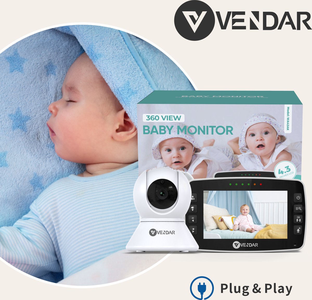 Vendar Babyfoon PRO 4.3 Inch met Camera