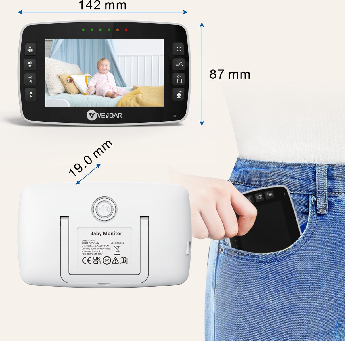 Vendar Babyfoon PRO 4.3 Inch met Camera