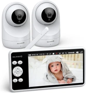 Videobabyfoon met 2 camera's, 5 inch scherm wit