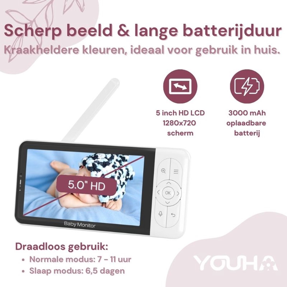 Youha Babyfoon Baby6T met Camera en Kleurenbeeldscherm