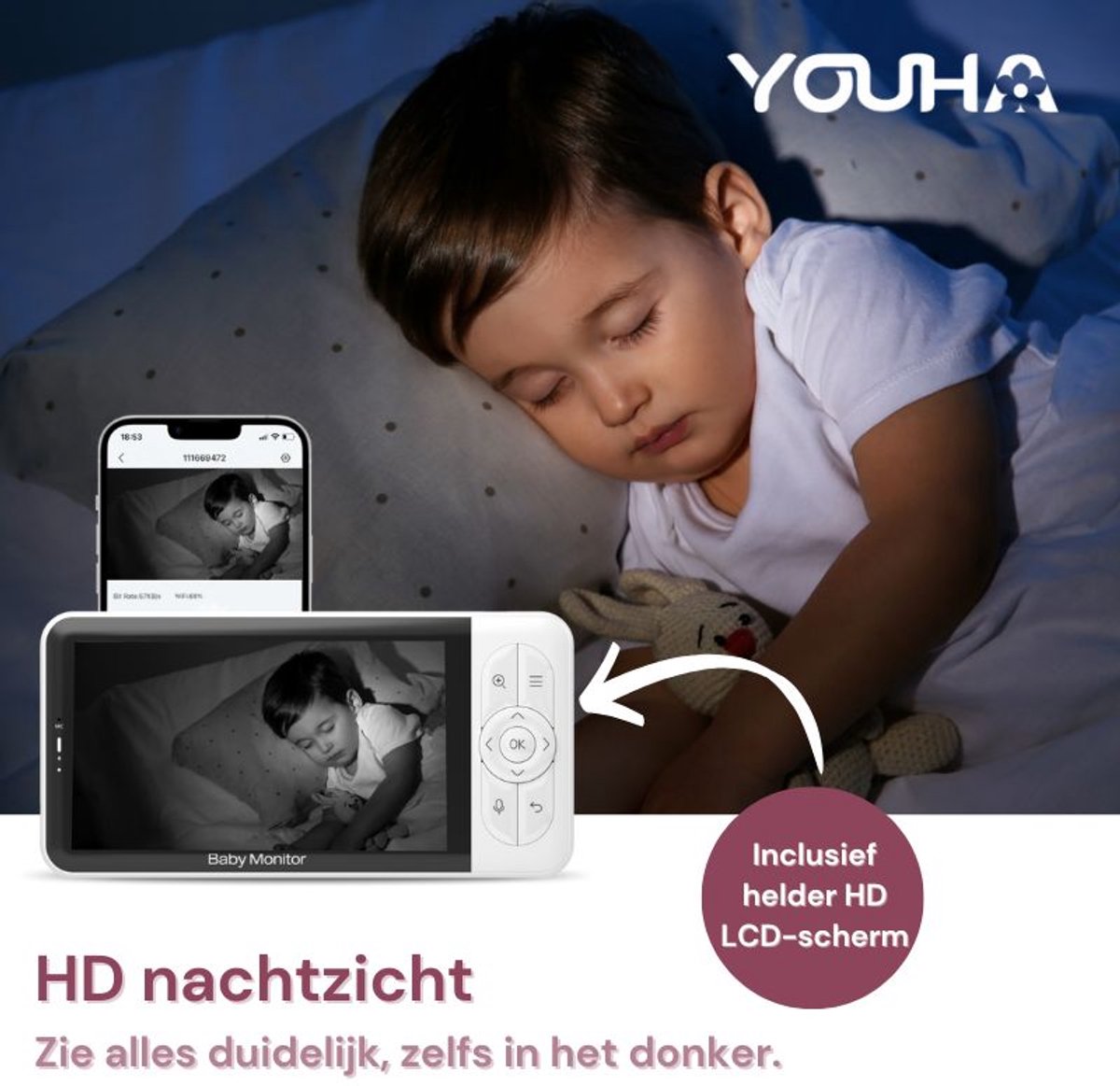 Youha Babyfoon Baby6T met Camera en Kleurenbeeldscherm