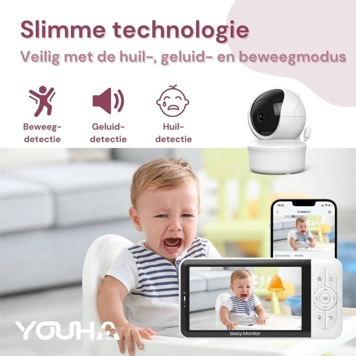 Youha Babyfoon Baby6T met Camera en Kleurenbeeldscherm