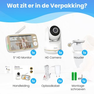 Zevio Babyfoon met Camera 5 Inch HD Scherm