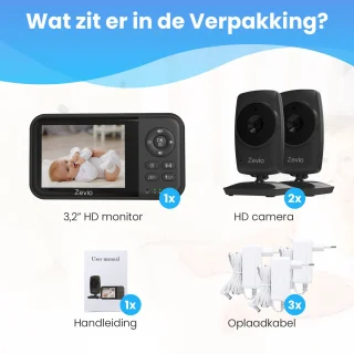 Zevio Comfort Babyfoon met 2 Camera's Zwart