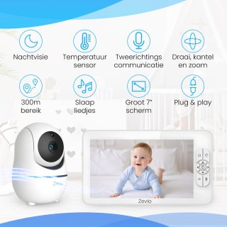 Zevio XL Elite Babyfoon met 2 Camera's en 7 Inch HD Monitor