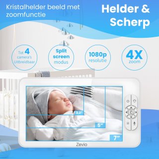 Zevio XL Elite Babyfoon met 2 Camera's en 7 Inch HD Monitor