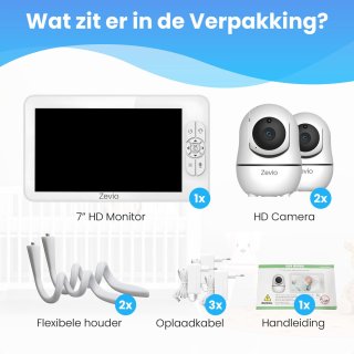 Zevio XL Elite Babyfoon met 2 Camera's en 7 Inch HD Monitor