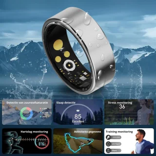 Royal Empire Smart Ring – Slimme Ring voor Heren & Dames – Inclusief Oplaaddoosje – Slaapmonitoring, Hartslag, Bloeddruk & SpO2 – IP68 Waterdicht – Nederlandse App – Zilver – Maat 9