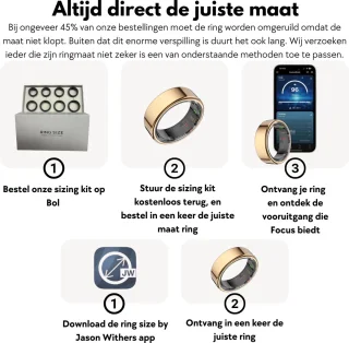 Focus® S2 Smart Ring - Goud - Maat 7 - AI Coach - Hartslag - Menstruatiecyclus - Slaap Monitor - Herstelscore - Slimme Ring - Sport Prestatie - Stappenteller -IP68 Waterdicht - O2 Meting - Dames - Heren - Wearables - Oplaad Case - beschermring