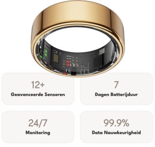 Wat vinden we goed aan de Focus® S1 Smart Ring - Goud - Maat 9 - Hartslag - Menstruatiecyclus - Slaap Monitor - Slimme Ring - Sport Prestatie - Stappenteller -IP68 Waterdicht - O2 Meting - Dames - Heren - Wearables - Oplaad Case - beschermring