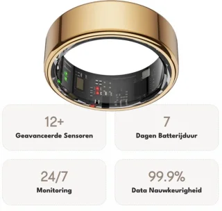 Focus® S1 Smart Ring - Goud - Maat 9 - Hartslag - Menstruatiecyclus - Slaap Monitor - Slimme Ring - Sport Prestatie - Stappenteller -IP68 Waterdicht - O2 Meting - Dames - Heren - Wearables - Oplaad Case - beschermring