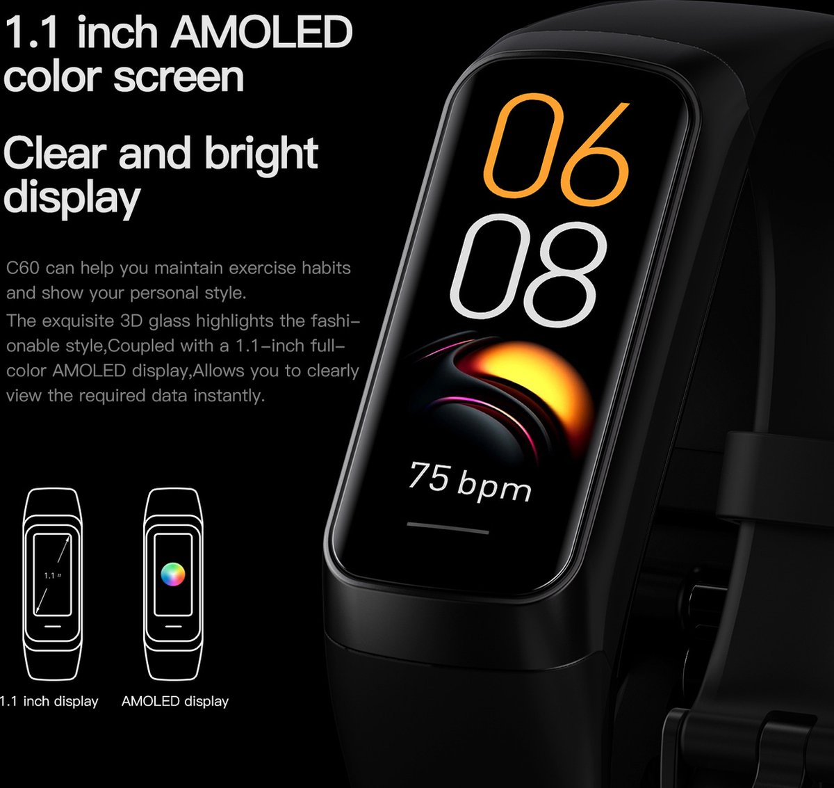 Wat vinden we goed aan de DrPhone ActiFit Activiteiten Tracker 1.1'' AMOLED Zilver