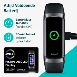 FITAGE Stappenteller Smartwatch Zwart