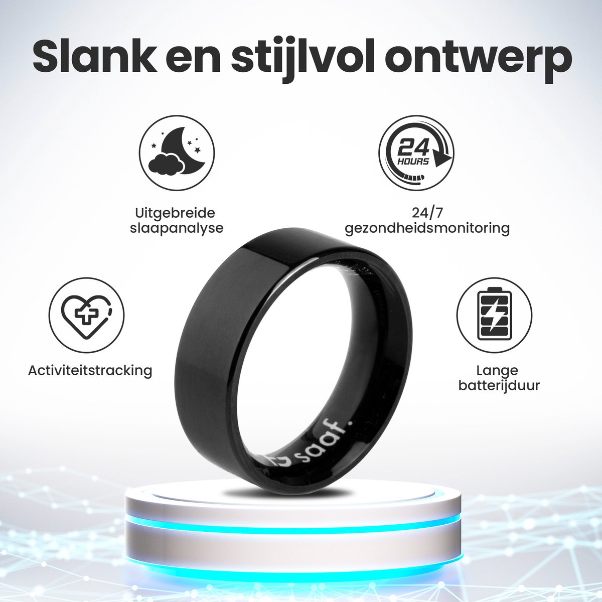 Saaf Smart Ring Maat 10 Zwart