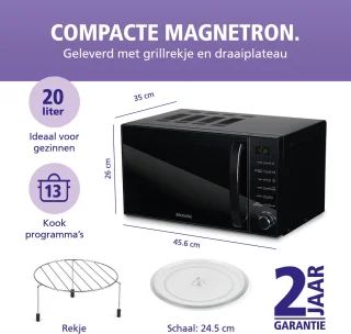 Brabantia BBEK1145DG Magnetron met Grillfunctie - Vrijstaand - 13 automatische kookprogramma's