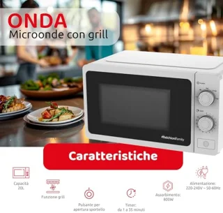 Multifunctionele Magnetron met Grill 20L – Krachtige Kleine Magnetron 800W, Handmatige Instelling en Timer