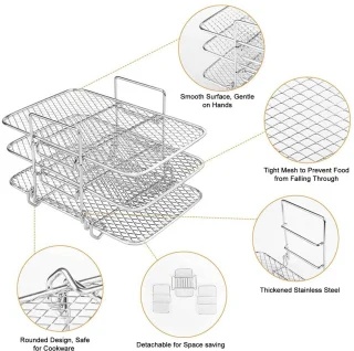 aladdien - Air Fryer Rack - RVS Kookrek - 3-Lagen - Voor Oven en Magnetron - Gezond Koken met Airfryer - Geschikt voor Diverse Gerechten - Kleur of ..