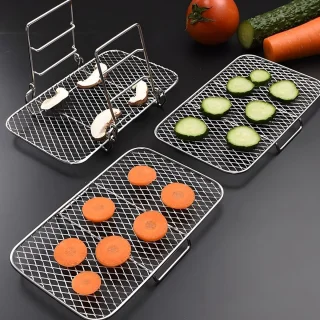 aladdien - Air Fryer Rack - RVS Kookrek - 3-Lagen - Voor Oven en Magnetron - Gezond Koken met Airfryer - Geschikt voor Diverse Gerechten - Kleur of ..