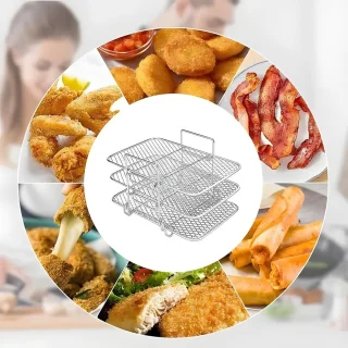 aladdien - Air Fryer Rack - RVS Kookrek - 3-Lagen - Voor Oven en Magnetron - Gezond Koken met Airfryer - Geschikt voor Diverse Gerechten - Kleur of ..