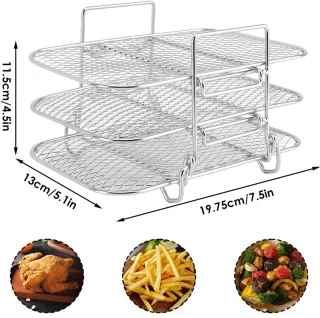 aladdien - Air Fryer Rack - RVS Kookrek - 3-Lagen - Voor Oven en Magnetron - Gezond Koken met Airfryer - Geschikt voor Diverse Gerechten - Kleur of ..
