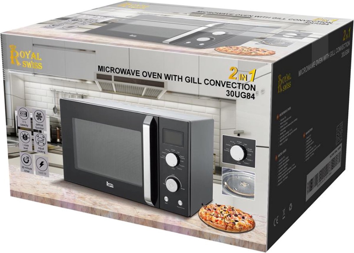 Wat vinden we goed aan de Royal Swiss Aanrechtblad Grill-Microgolfoven 30L Zwart/RVS