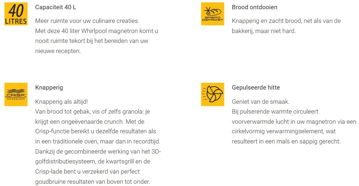 Wat vinden we goed aan de Whirlpool WMW47HMX Inbouw CombiMagnetron 40L