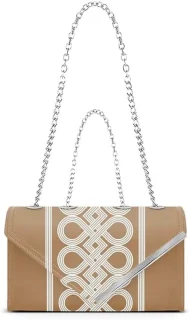 Beige Infinity driehoekige spatel met zilverkleurige metalen inzet
