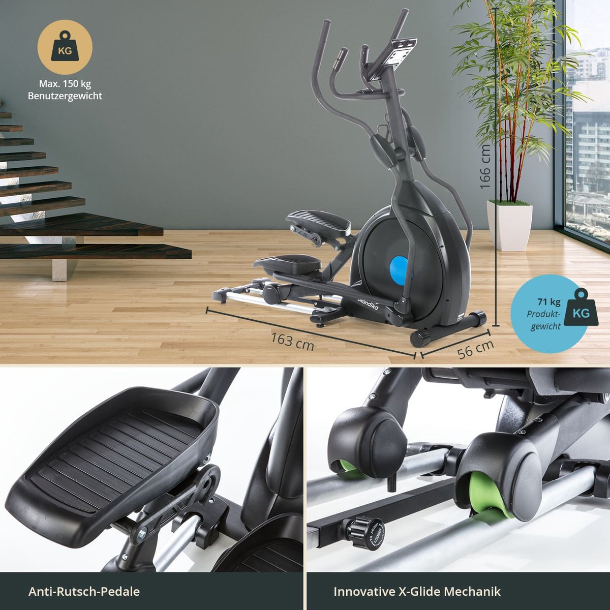 Skandika CardioCross Carbon Champ Elliptische Crosstrainer zwart