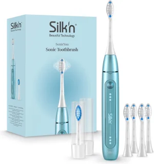Silk'n SonicYou Elektrische Tandenborstel Geschenkset - met 4-Pack Zwarte opzetborstels - Cadeau-idee - Lichtblauw