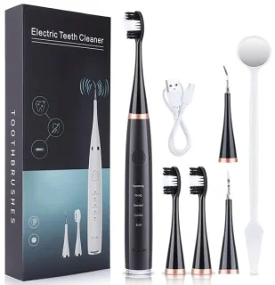 electrische tandenborstel - 6 delig - oplaadbaar - zwart - 5 standen - waterproof - fijn apparaat