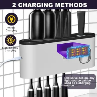 UV Tandenborstel Sterilisator met Tandenborstelhouder en Tandpastadispenser - Elektrisch, Oplaadbaar, Droog, Geschikt voor 5 Tandenborstels