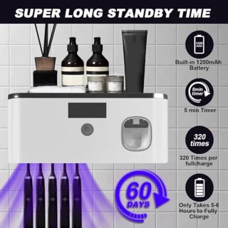 UV Tandenborstel Sterilisator met Tandenborstelhouder en Tandpastadispenser - Elektrisch, Oplaadbaar, Droog, Geschikt voor 5 Tandenborstels