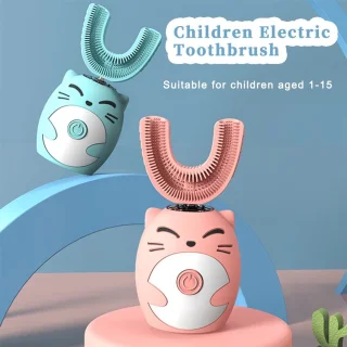 Kinder Sonic Tandenborstel IPX7 Waterdicht U-vormige Slimme Tandenborstel Oplaadbaar - Roze - 2-7 Jaar