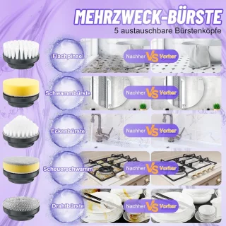 Draadloze elektrische reinigingsborstel met 5 borstelkoppen voor ultieme huishoudelijke reiniging