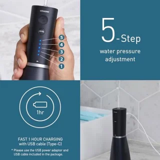 Ultrasonic Waterflosser voor Tanden - 200 ml, 5 Drukinstellingen, Reisaccessoire, USB-C Oplader, Zwart