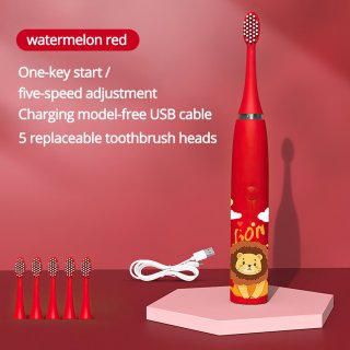 De Elektrische tandenborstel voor kinderen, USB-oplaadbaar, zachte borstelharen, 6 koppen - Rood in één oogopslag