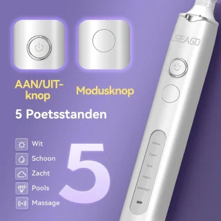Elektrische Tandenborstel met Roterende Borstelkop, 8 Opzetborstels, 5 Modi, IPX7 Waterdicht, Oplaadbaar voor 30 Dagen