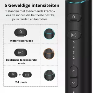 2-in-1 Elektrische Tandenborstel & Waterflosser – Oplaadbaar – Inclusief Extra Opzetborstels - Waterflosser - Elektrische tandenborstel
