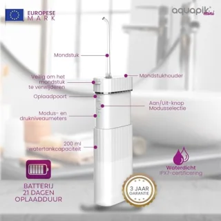 Draagbare mondspoeler met oplaadbare watertank en 4 sproeiers voor optimale mondhygiëne