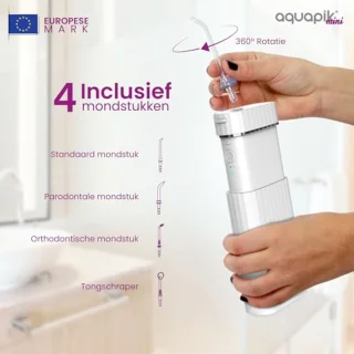 Draagbare mondspoeler met oplaadbare watertank en 4 sproeiers voor optimale mondhygiëne