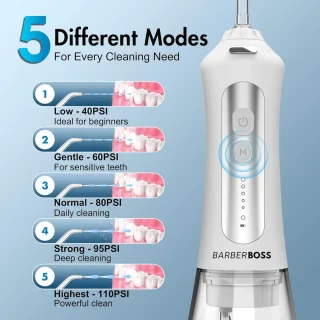 Elektrische Waterflosser met 5 Spuitmonden en Reinigingsstanden voor Grondige Mondverzorging