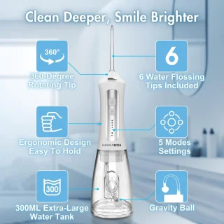 Elektrische Waterflosser met 5 Spuitmonden en Reinigingsstanden voor Grondige Mondverzorging