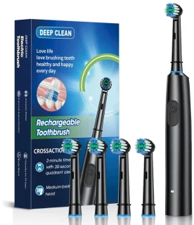 Roterende elektrische tandenborstel, snel opladende tandenborstel, mondverzorging, nieuw product - zwart, vier koppen