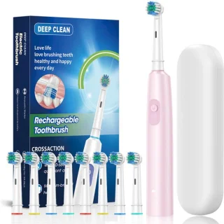 Roterende elektrische tandenborstel, snel opladende tandenborstel, mondverzorging, nieuw product - roze, 8 koppen