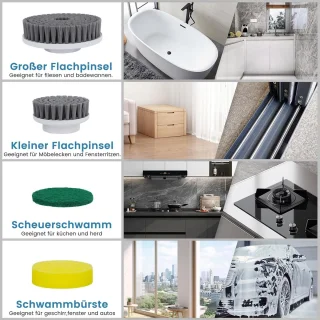 Elektrische Reinigingsborstel met Verwisselbare Koppen en 2 Reinigingsmodi voor Badkamer, Keuken en Auto