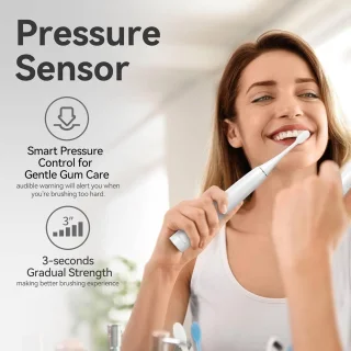 Elektrische Tandenborstel met Druksensor, Sonische Technologie, 5 Poetsstanden, USB-C Opladen en 8 Opzetborstels