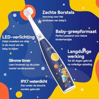 Elektrische tandenborstel voor kinderen met LED-verlichting en zachte borstelkoppen