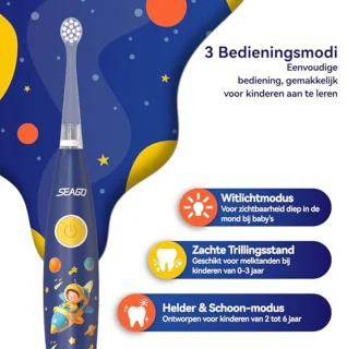 Elektrische tandenborstel voor kinderen met LED-verlichting en zachte borstelkoppen