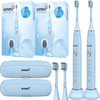 De 2x OMEO+365 Teeth&Face Elektrische Tandenborstel Blauw in één oogopslag